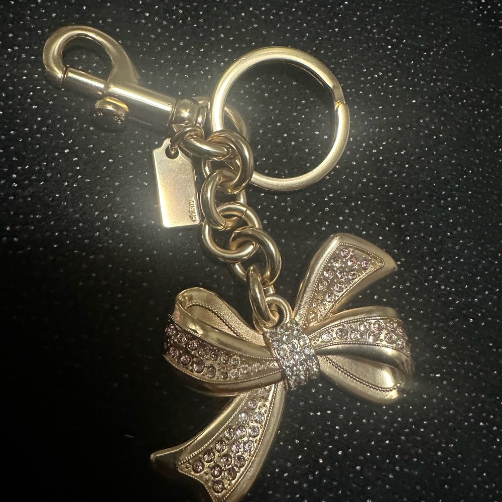 Coach Gold Bow Keychain with Rhinestones